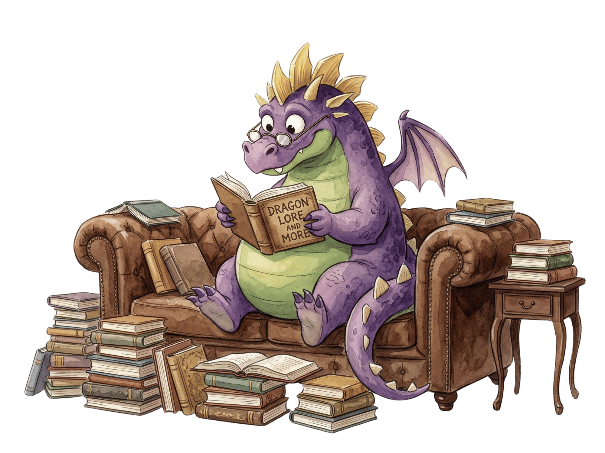 Dragón gordito leyendo un libro